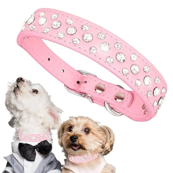 "Luxurious Rhinestone Leather Pet Collar"